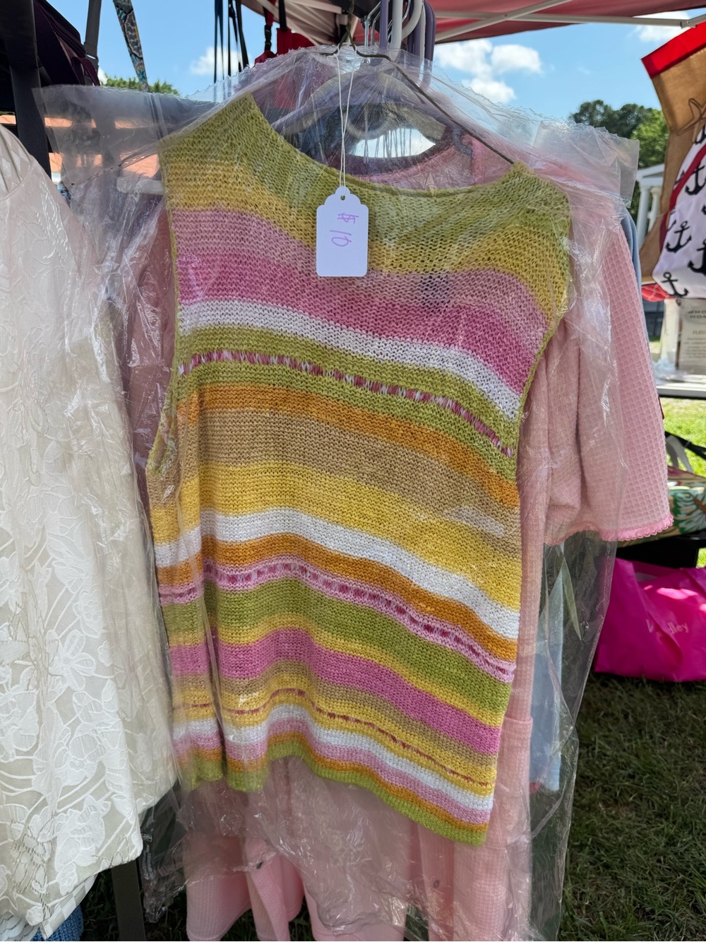 Women’s Knit Sleeveless Stripe Top in Pink, Green & Yellow